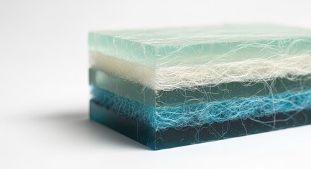 A block of layered resin and fiber, isolated on white background, showing the different colors and textures of the composite material
