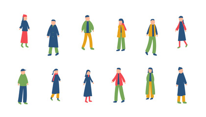 冬を過ごす人々のイラストセット