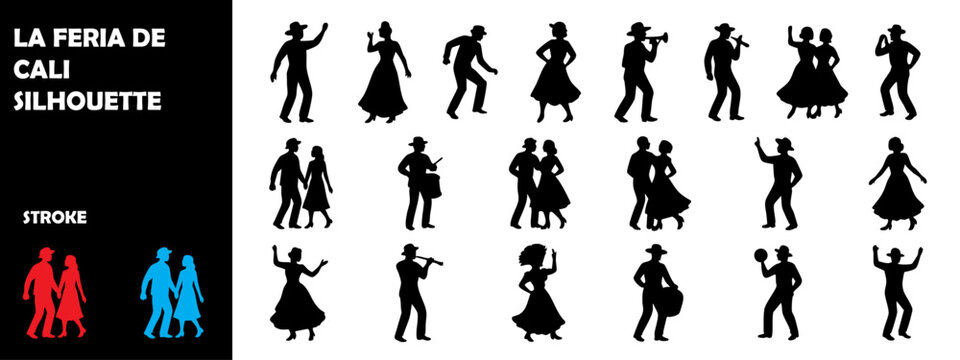 La Feria de Cali Silhouette &ndash; Salsa Dance Festival, Colombia Celebration Vector