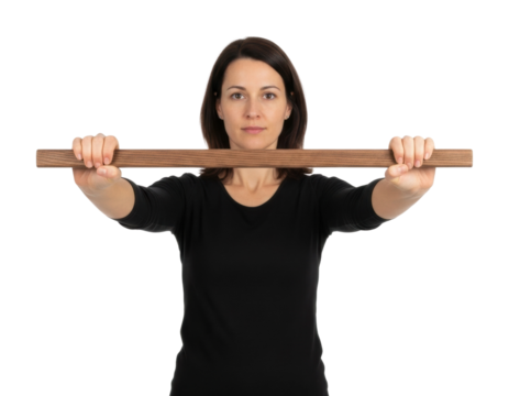 Strength training session woman holding wooden bar gym focused isolated on transparent background