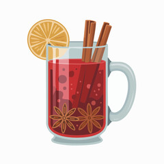 Warm Mulled Wine with Cinnamon and Orange Slice.
