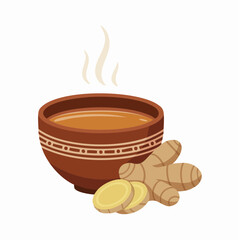 Ginger Tea with Fresh Ginger Root and Slices.