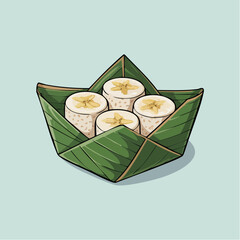 Steamed Banana Dessert in Banana Leaf Bowl.