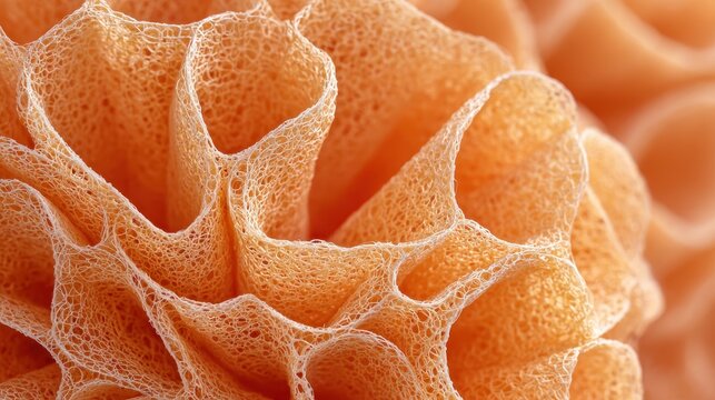Close view of textured orange sponge-like material showcasing intricate patterns and natural design, perfect for home decor or craft projects