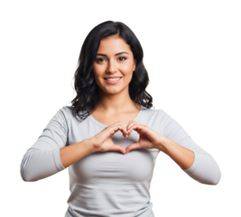 Expressing love woman making heart gesture portrait joy isolated on transparent background