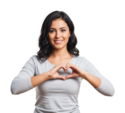 Expressing love woman making heart gesture portrait joy isolated on transparent background
