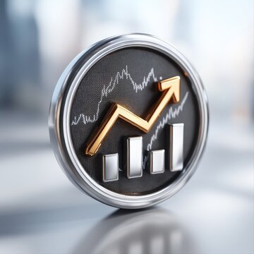 Metallic gradient break-even chart icon with intersecting lines and marker on white background