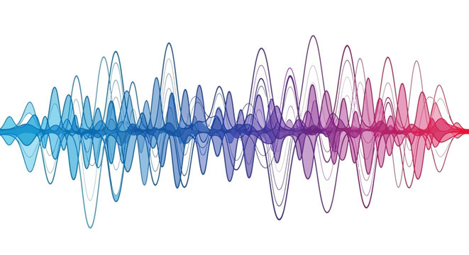 Vibrant sound wave visualization with fluid gradients from cool blue to warm red, ideal for modern technology branding and innovative audio projects
