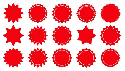Red promo starburst sticker, tag and price labels set with crayon texture. Flags and stamps perfect for text callouts, template stickers. Adhesive offer stamps, sale banners and ribbons, coupon design