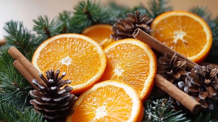 Festive orange and cinnamon christmas wreath with natural holiday decorations