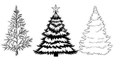 Obraz premium Christmas Tree set ink drawing graphics to draw by hand.