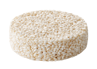 Round cake of puffed rice. Texture seen. Isolated