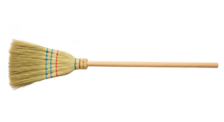 Traditional Straw Broom With Wooden Handle On Black Background