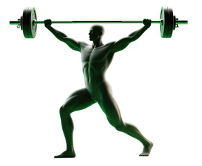 Athletic man lifting a barbell overhead in green tones