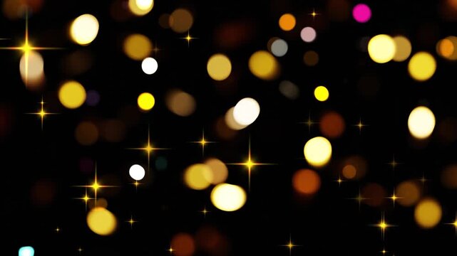 gold dust and star bokeh particles background. fairy dust shimmer particles, perfect for video effects, transitions, festive design, Bokhe Particle Flaying On Dark Background. Particle Floating