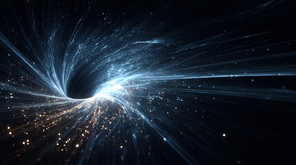 Black hole information paradox visualized stream of light data escaping singularity quantum tunneling across spacetime curvature futuristic cosmic concept