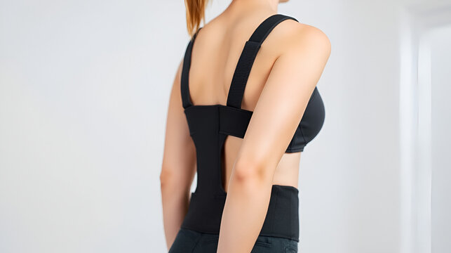 Woman with Posture Corrector. Scoliosis, Kyphosis treatment