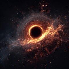 Black hole information paradox luminous data stream falling into dark singularity conceptual cosmology illustration surreal quantum art
