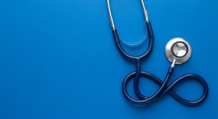 Modern stethoscope for professional medical examination on blue background, perfect for healthcare marketing, wellness blogs, or health insurance campaigns