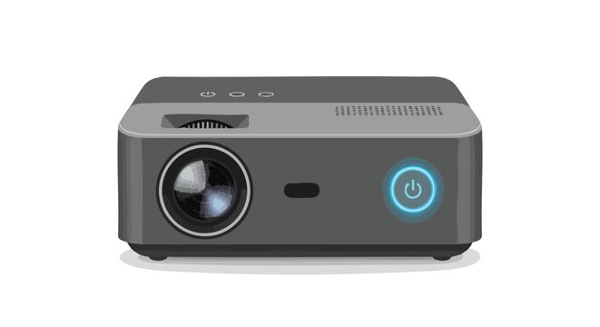 Modern Portable Mini LED Projector with Power Button Isolated on White Background