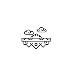 Fototapeta premium Black outline shows a floating mystical landmass under clouds in a line art style
