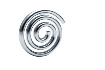 Chrome metal spiral, concentric curves, stark black background