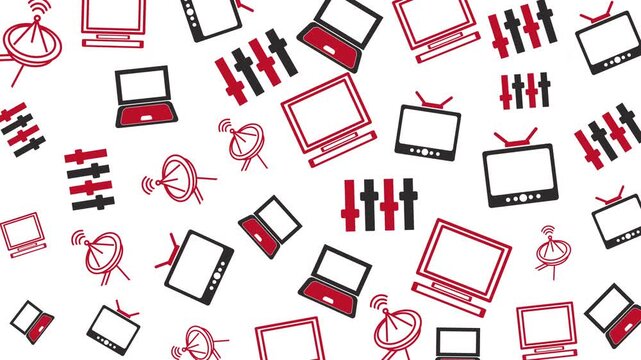 Seamless Pattern Featuring Television, Laptop, and Clock Icons in Graphic Design Illustration, White Background, Flat View, Technology Concept