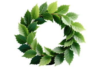 Circular wreath of vibrant green leaves with detailed veins