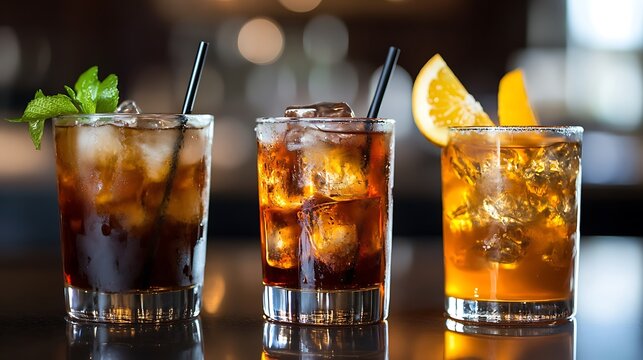 Two whisky and coke cocktails and one alcoholic drink