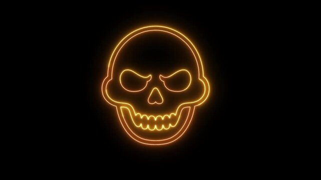 Orange and yellow neon outline of a skull glowing against a alpha channel transparency