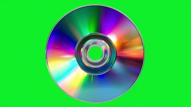 CD-ROM with Colorful Reflections: A compact disc shines with a spectrum of rainbow hues against a bright green backdrop, the perfect medium for data storage.