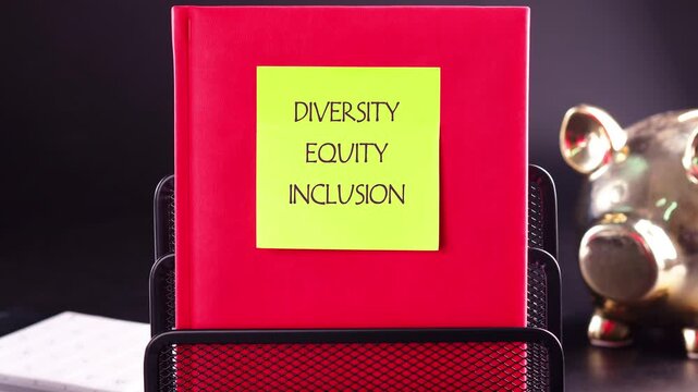 Business, diversity, equity, inclusion concept, Animation of the conceptual text DIVERSITY EQUITY INCLUSION, on the yellow sticker front view