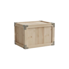 Detailed Wooden Shipping Crate with Metal Reinforcements Isolated on Transparent Background Soft Studio Lighting