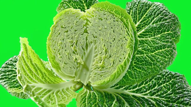 Savoy Cabbage: A fresh savoy cabbage, its vibrant green leaves in full detail, embodying the essence of fresh, organic produce.