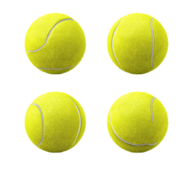 Four Yellow Tennis Balls isolated on a transparent background