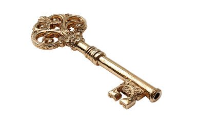 Ornate Golden Skeleton Key isolated on a transparent background 1