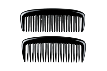 Two black combs, dark and sleek, facing different ways