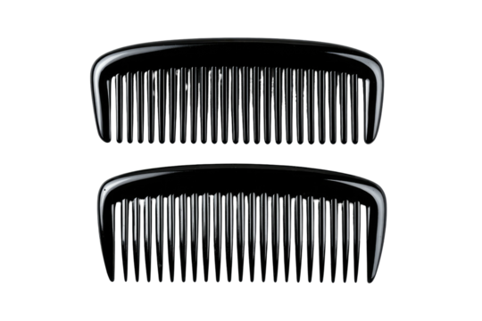 Two black combs, dark and sleek, facing different ways