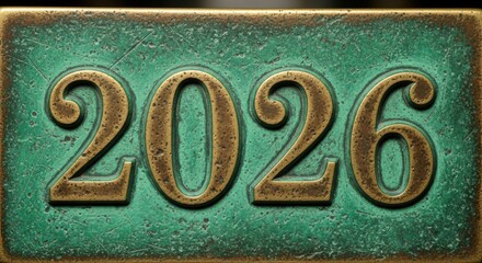 Antiqued 2026 Sign with Patina Finish for Vintage Appeal, Perfect for Retro Designs and Nostalgic Projects, Evoking History and Timeless Elegance