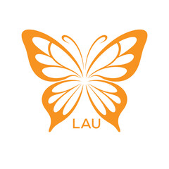 LAU Elegant Orange Butterfly Logo Design. LAU Beauty, Spa, Wellness. LAU Fashion Branding Icon.
