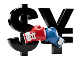 Currency Conflict with Red and Blue Boxing Gloves