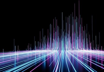 Abstract light streaks and trails on a black background isolated on white background