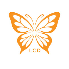 LCD Elegant Orange Butterfly Logo Design. LCD Beauty, Spa, Wellness. LCD Fashion Branding Icon.

