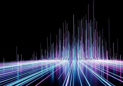 Abstract light streaks and trails on a black background isolated on white background