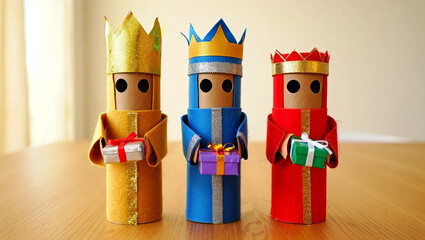 Toilet Paper Roll Nativity Figures with Gifts and Crowns three wise men kings