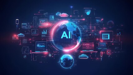 AI concept art depicting a futuristic network with a glowing Earth and data connections - Powered by Adobe