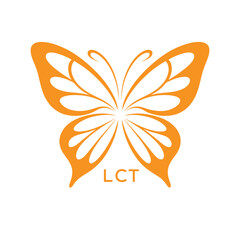 LCT Elegant Orange Butterfly Logo Design. LCT Beauty, Spa, Wellness. LCT Fashion Branding Icon.
