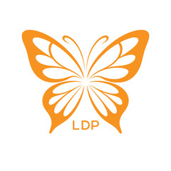 LDP Elegant Orange Butterfly Logo Design. LDP Beauty, Spa, Wellness. LDP Fashion Branding Icon.
