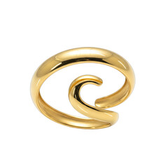 Elegant Gold Ring With Swirling Design Isolated On Black Background Reflective Polished Metal Jewelry Product Photography Studio Shot