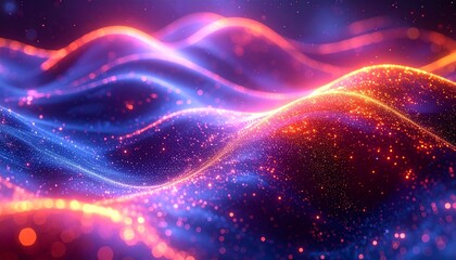 Dynamic Waves of Light An Abstract Dance of Neon Hues and Sparkling Particles